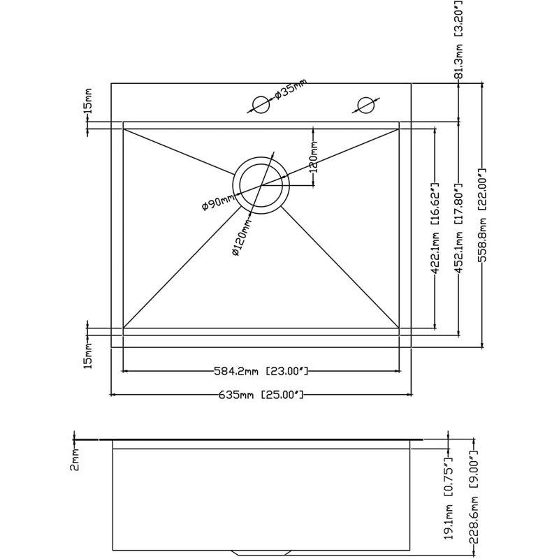 ALWEN 25" L x 22" W DropIn workstation Kitchen Sink 16 Gauge Stainless